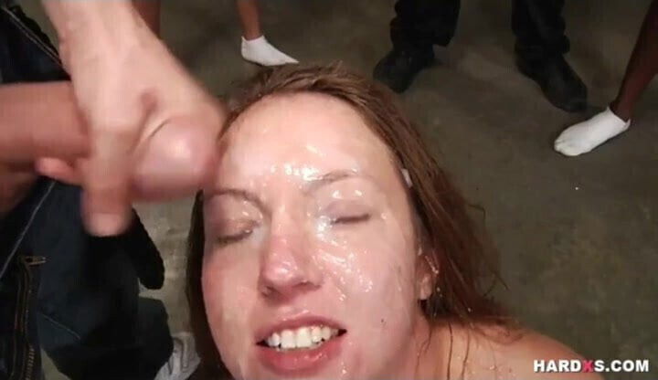 Sexy redhead first time deepthroat and rough bukkake orgy