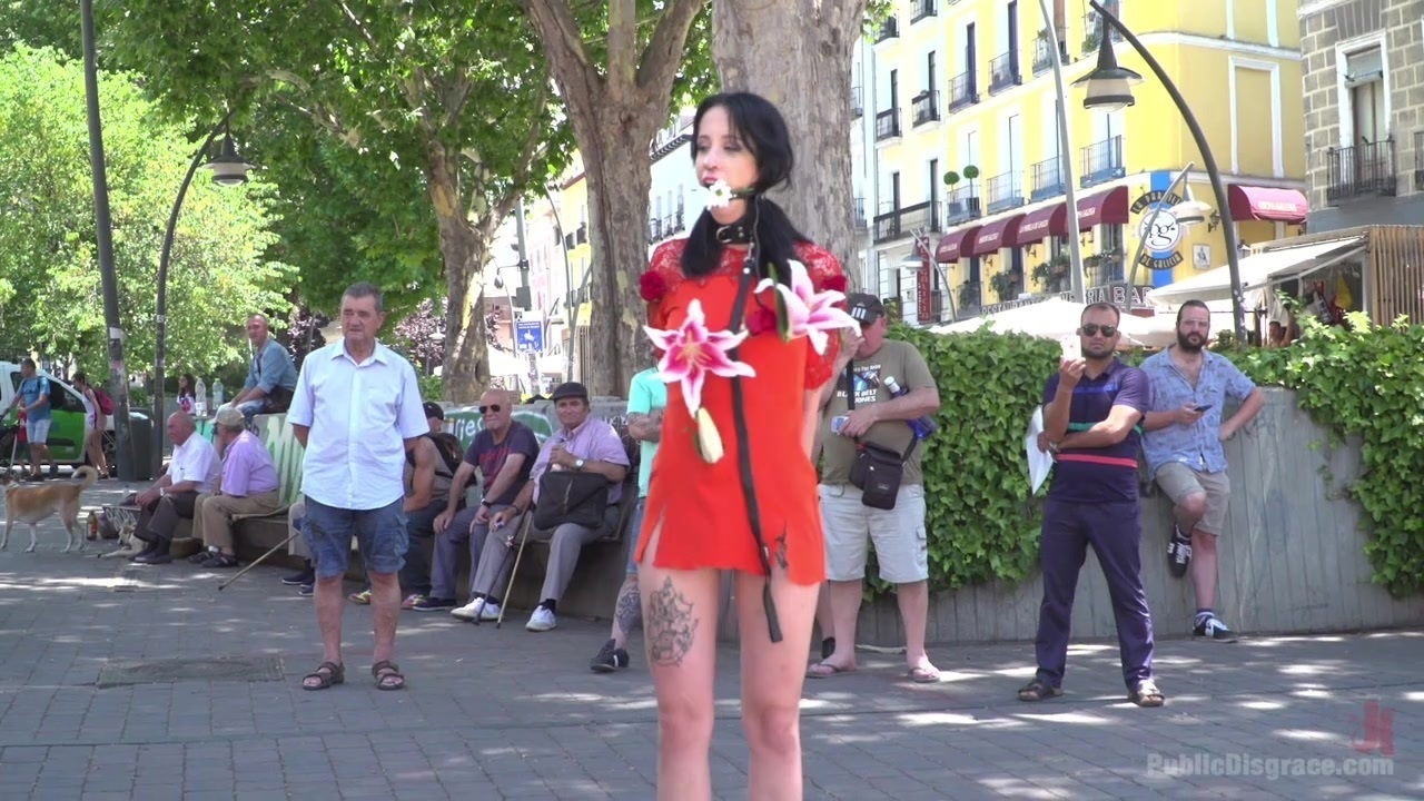 Inked brunette Lilyan Red tied up and humiliated in public