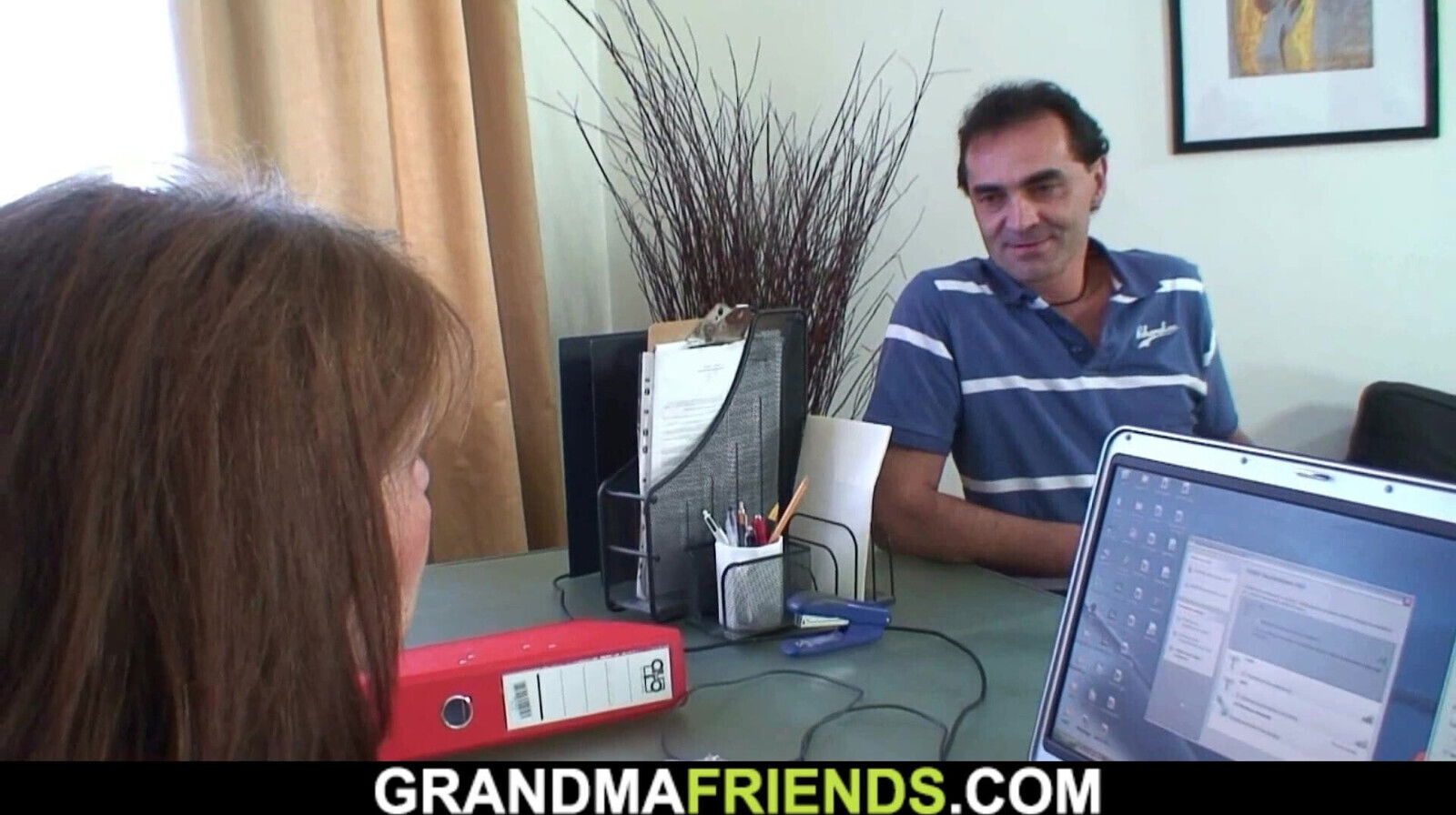 Busty office granny double penetration