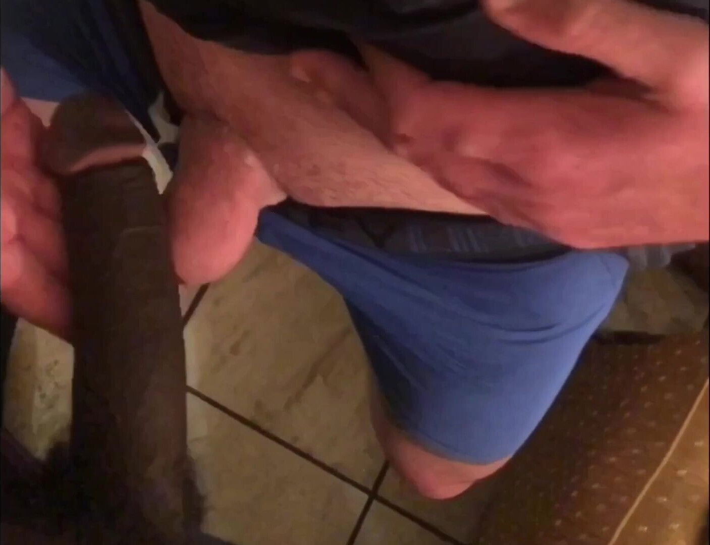 White boy massaging bbc with his lungs