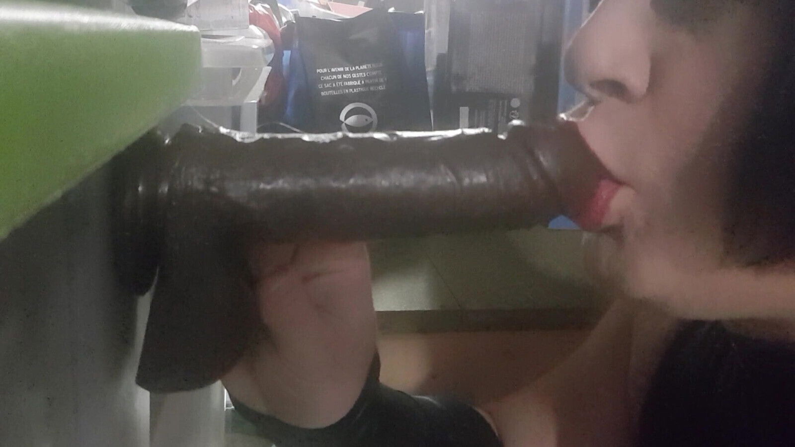 Gagging black toys with sloppy smoking blowjob