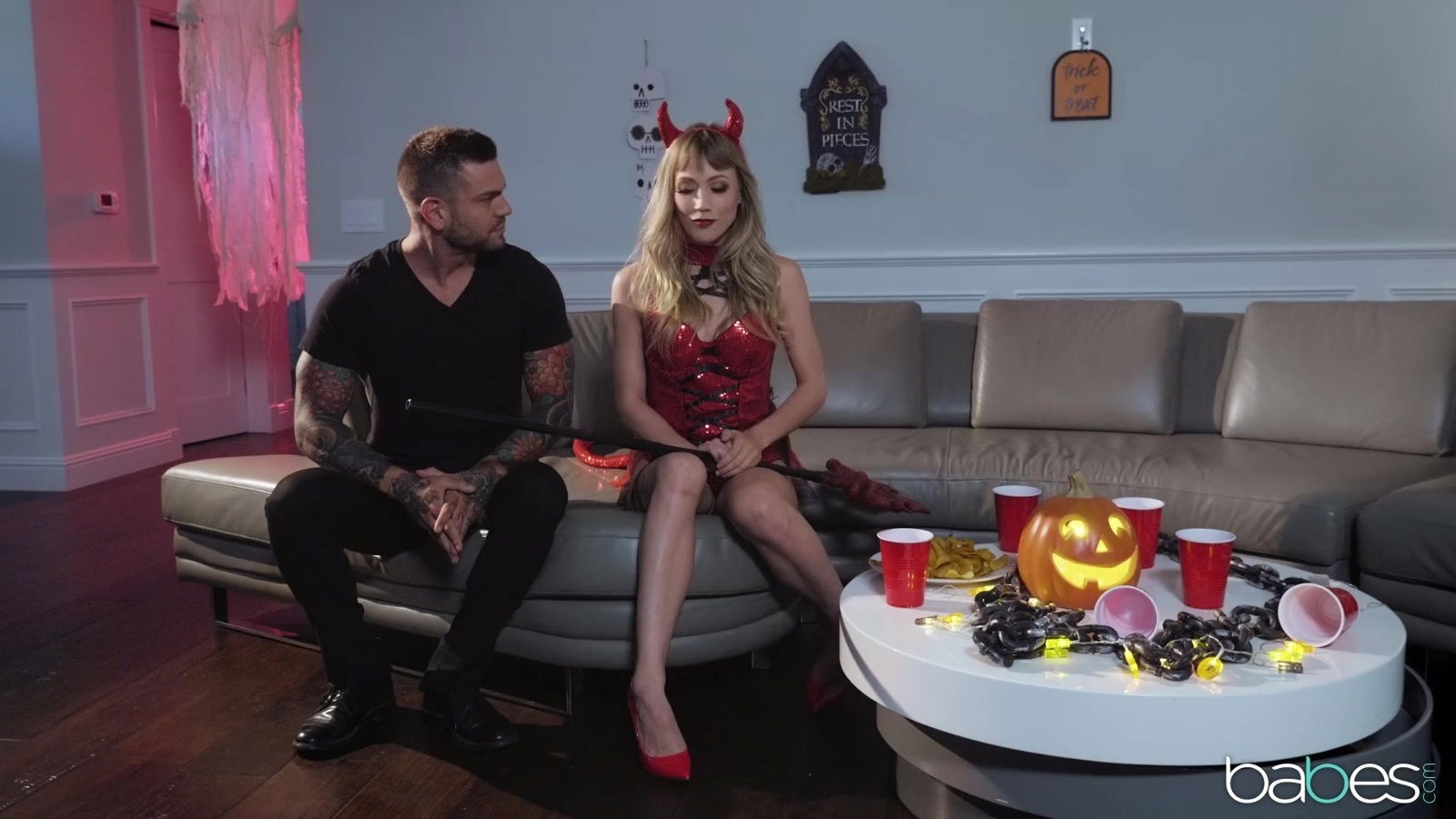 Stunning Wolfe delights costumed Halloween dicking