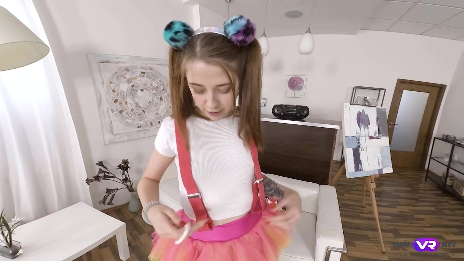 Ardent pigtailed girl Alita Angel loves petting pussy