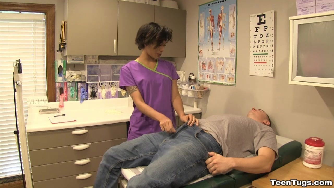 Slutty nurse Jasmine Barnes takes patients dick hands