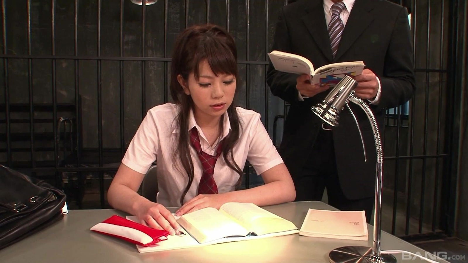 Two men fucking a hot Japanese schoolgirl in dirty fetish scenes