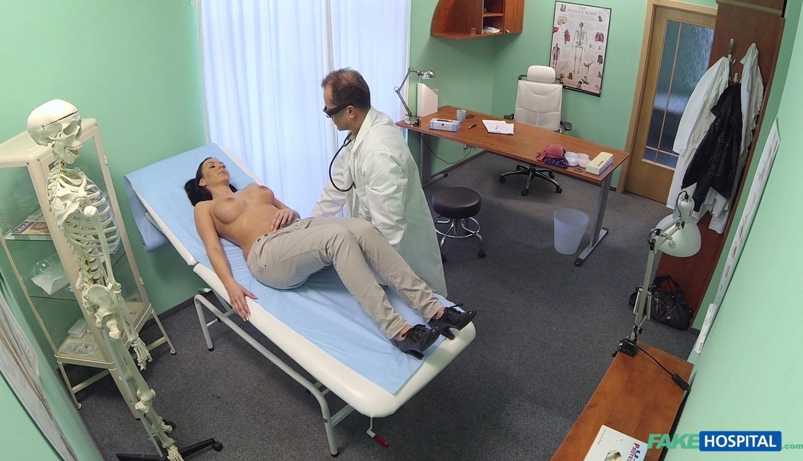 Hidden camera at the hospital films fake tits Evelyn Black having sex