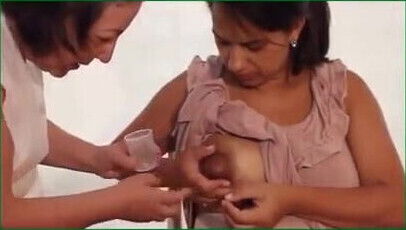 Tutorial on squeezing milk from big brown boob