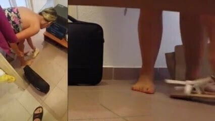 Man cumming in sandals