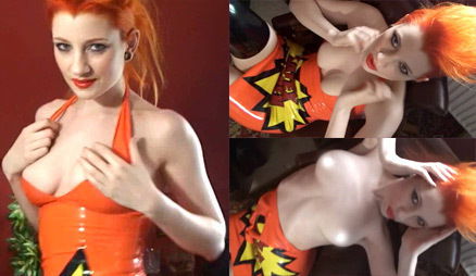 Ulorin Vex in Orange Dress and Stockings - LatexHeavenVideo