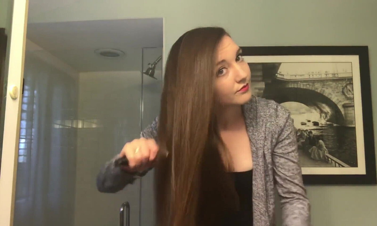 Sexy Long hair brushing