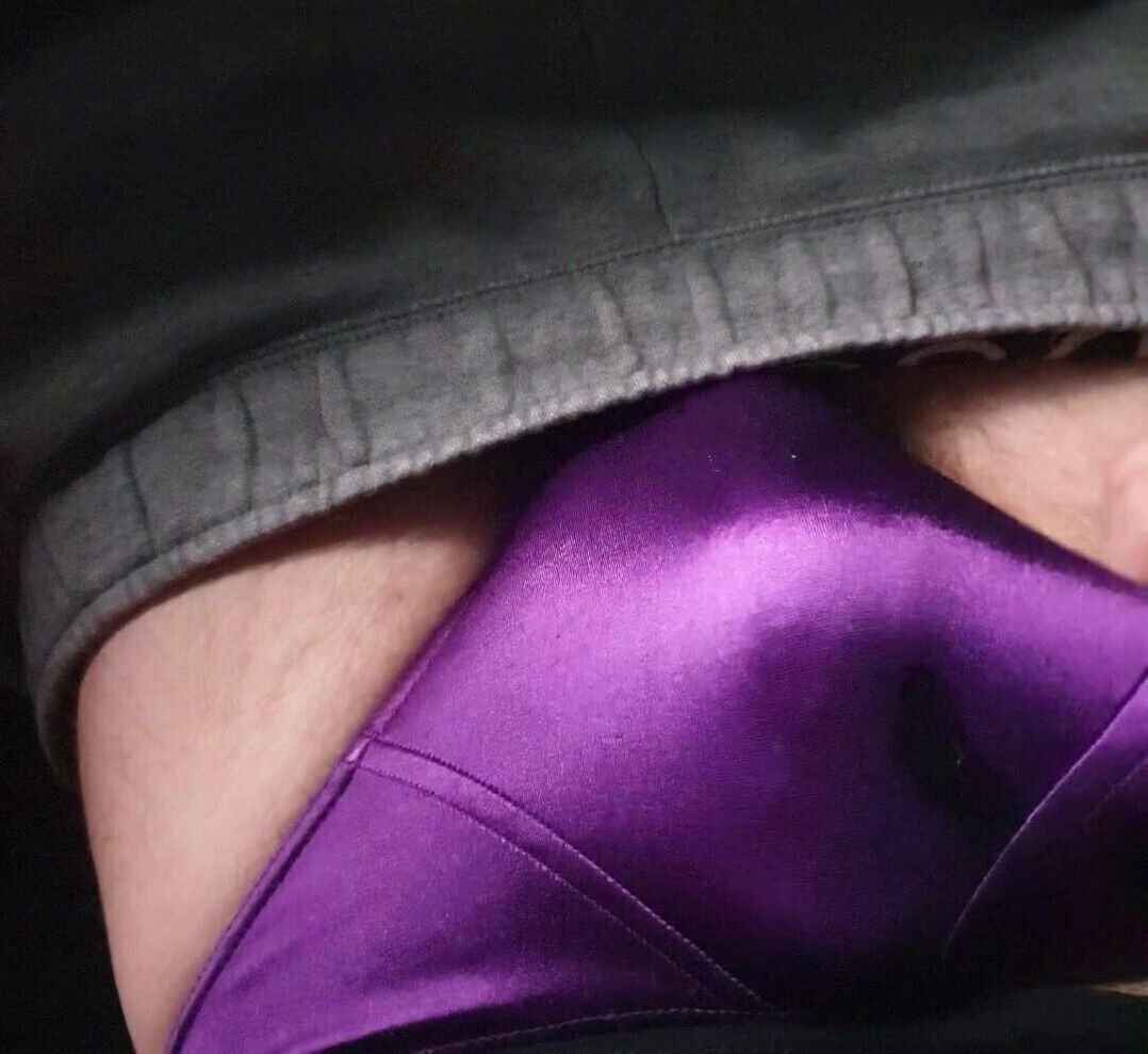 Getting excited puple wife's satin panties