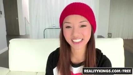 Petite asian Alina gets dicked down white dick