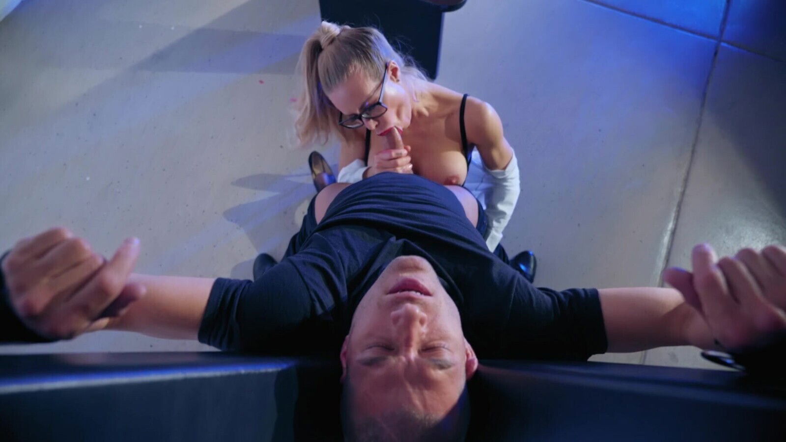 Perfect blonde with sexy glasses, intense domination