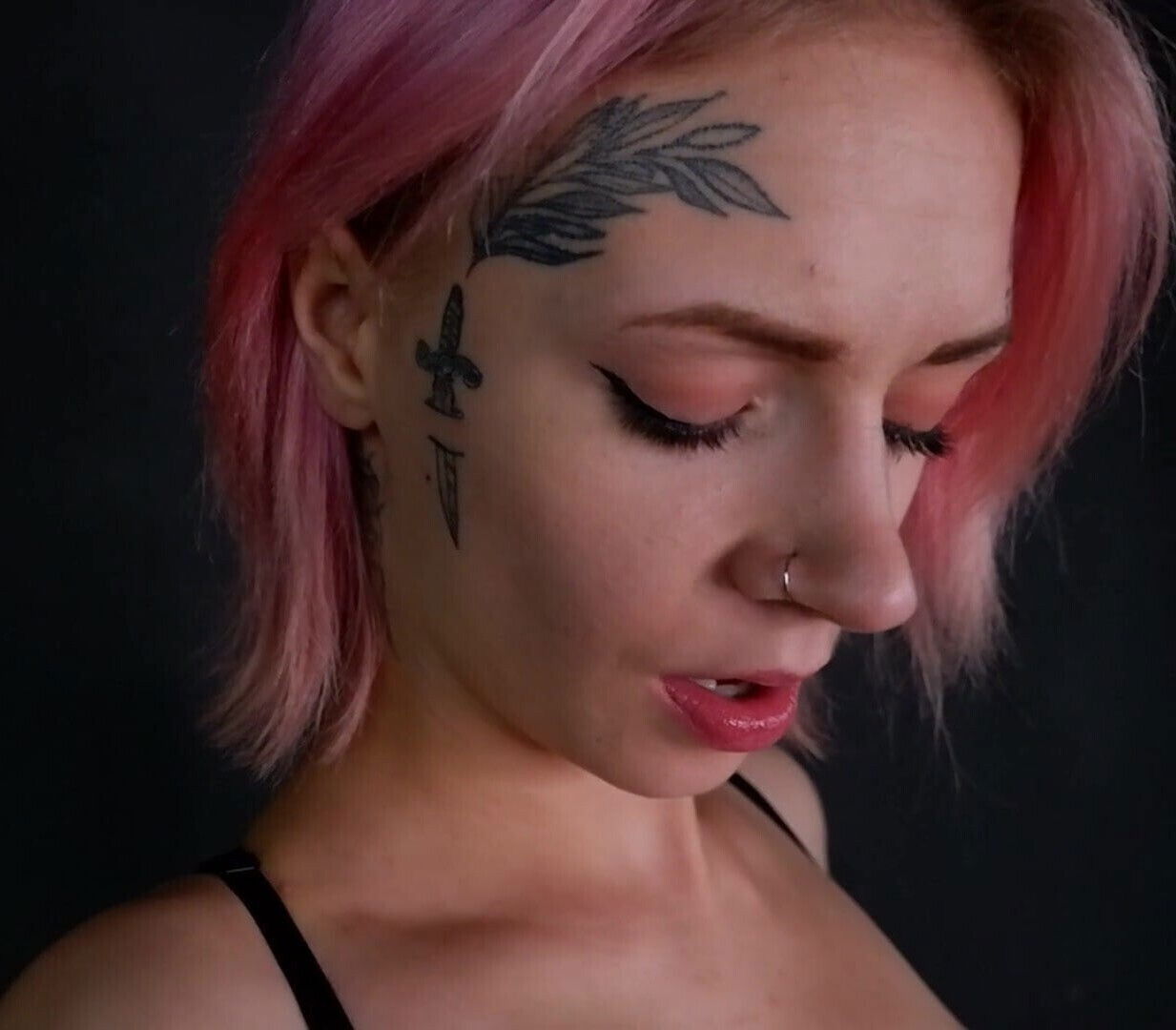 Girl with tattoo face, playing with pussy