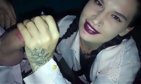 Schoolgirl standing knees gives blowjob stranger section house tattooslutwife