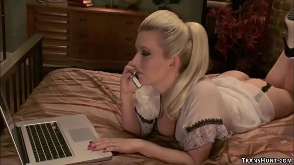 Shemale doll fucks bound blonde