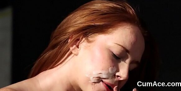 Unusual hottie gets sperm load face sucking