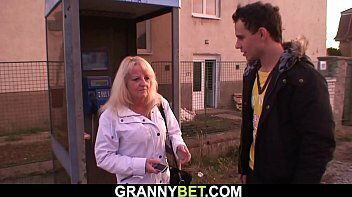 Very old blonde in stockings rides stranger'_s cock