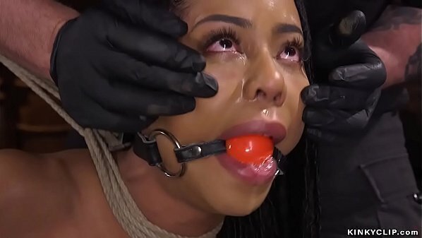 Hairy ebony slaved gagged with dildo