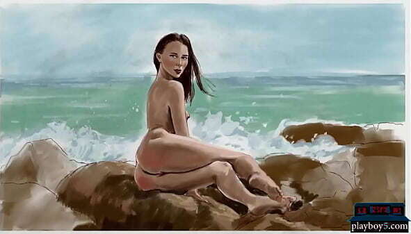 Petite brunette model Adel Morel strips naked outdoor