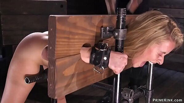 Blonde bent over stocked gets toyed