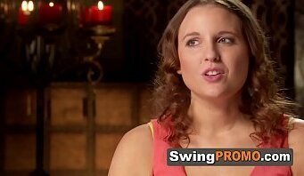 Softcore oral sex between naughty swinger wifes in a stemy orgy.