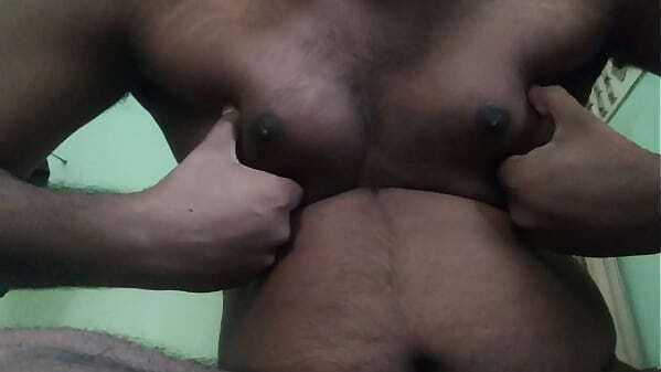 Chubby fondling moobs cumming