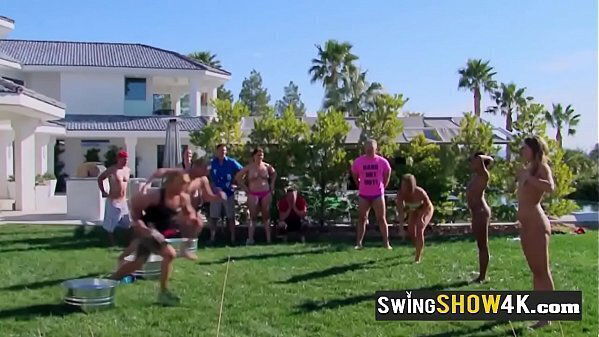 busty brunette riding wild swinger orgy!