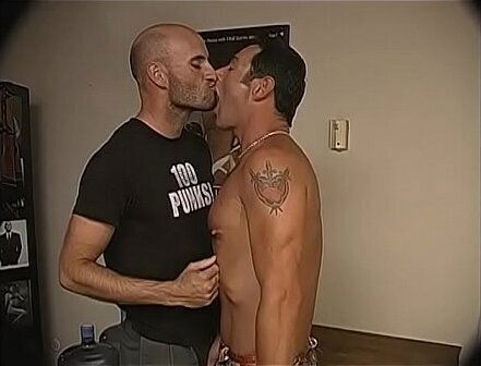 Bald butcher Kyler drills muscle Mary friend near table office