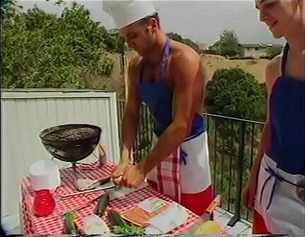 Young Clarke helps blond shit-hunter Paul Morgan cook sausages fish frames barbeque grill