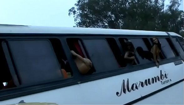 Naughty Brazilian gals decided cause mayhem hanging window their juicy round naked butts boobs