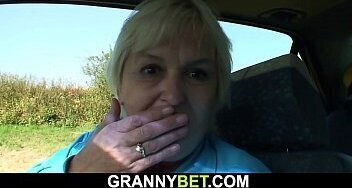 Very old blonde grandma outdoor sex