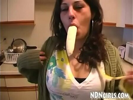 NDNgirls.com Native American Indian girl dared suck large banana ends giving black blowjob kitchen