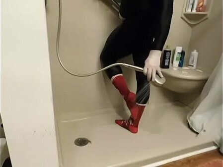 Showering zentai, stirrup tights socks