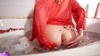 Beautiful Girl Fingering Fucking Dildo Orgasm Bathroom with Petals