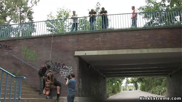 Blindfolded fucked outdoors