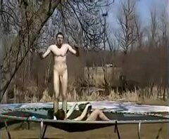 Backyard trampoline sex