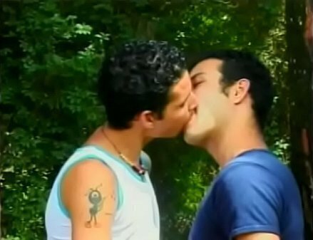 Young well-beseen latin frutti Wellington with wavy hair enjoys when more experienced friend James Matarazzo gives Navy cake