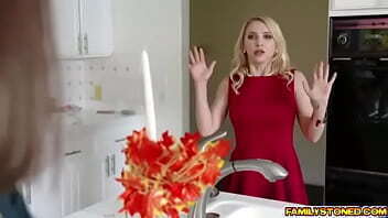 Horny family feasting on Aften Opal as she gets lay on the table and gets her body licked