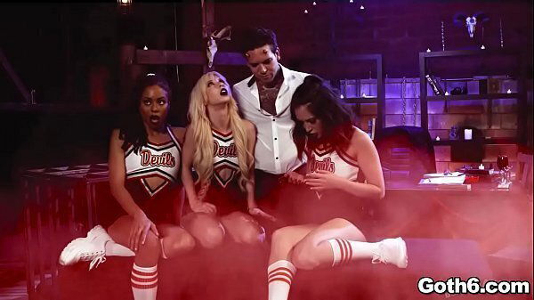 Crazy Goth teen sluts Kenzie Reeves Kira Noir Jane Wilde shared crazy over giant dick hardcore foursome fuck adventure.