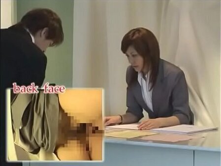 Japanese receptionist multi-tasking chikan