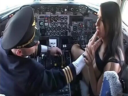 Gorgeous brunette Lisa Sparkle with knockers begs aircraft pilot poke juicy butt
