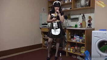 Hot Maid In The Kitchen Ass Fuck Bottle