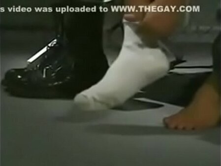 MILITARY FRIEND PLAYING WITH FOOT BOOTS