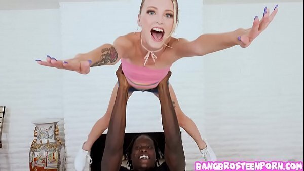 Extra small blonde teen sucks huge black dick