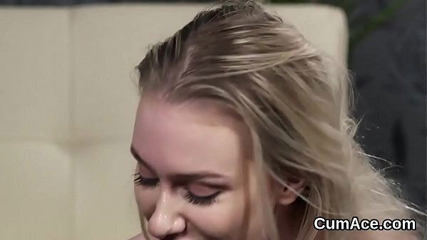 Nasty doll gets jizz shot face eating load