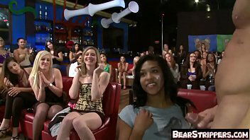 Slutty CFNM babes cocksucking strippers