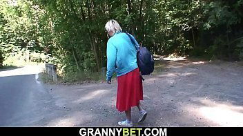 Hitchhiking 70 years old granny getting fucked roadside