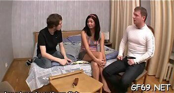 Agreeable poundings for stunning playgirl during threesome