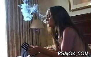 Beautiful teenager gives contact while engulfing one-eyed monster